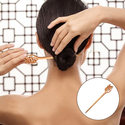 Wooden Hair Sticks, Retro Chinese Hair Chopsticks for Women, Flower Carved Wood Hairs Pins Ancient Wood Hairs Stick