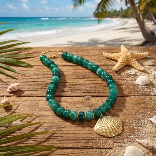 Chunky Beaded Starfish Shell Necklace for Women Colorful Boho Summer Chain Choker Beach Necklace with Acrylic Beads Trendy Chunky Jewelry Gifts - color: XL005B-02