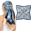 Pistha Head Scarf Bandana for Women, Satin Scarf for Hair, Large Square Silk Bandana Headscarf for Women and Men 35 Inch - style: Flower-blue