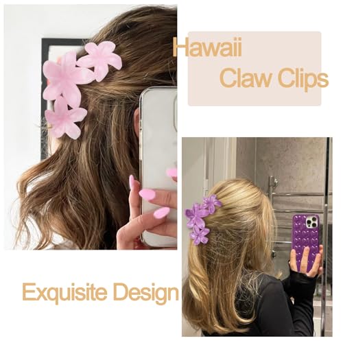 4Pcs Cute Hawaiian Flower Claw Hair Clips for Women Pink Purple Large Claw Clips for Thick Thin Hair Strong Hold Beach Hair Accessories for Women and Girls - color: 14-Colorful