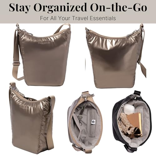 Baggallini Swift Mini Crossbody Bag for Women - 4.5x7 Small Travel Purse with Crossbody Strap and RFID - color: Copper Metallic