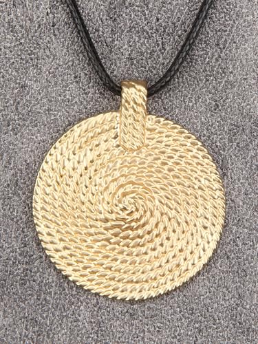 PU Leather Necklace Vintage Boho Style Multilayer Pendant Long Sweater Necklace Jewelry for Women Men with Adjustable Leather Cord - color: Gold Unique Round Pendant Necklace