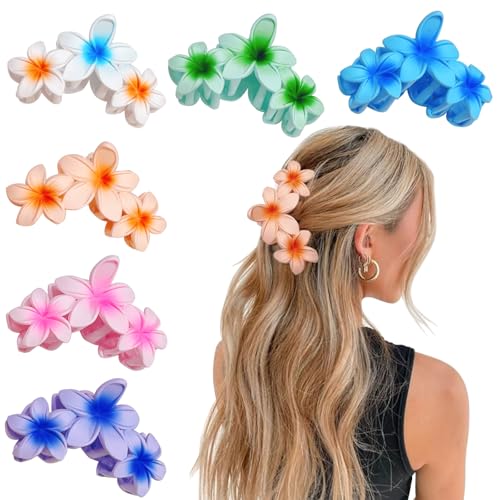 YONOY 6Pcs Flower Hair Clips for Women,Non-Slip Matte Flower Hair Clips for Women,Hawaiian Hair Flower Clip Large Plumeria Strong Hold Hair Claws Banana Cute Clip Beach Hair Accessories - color: Color F