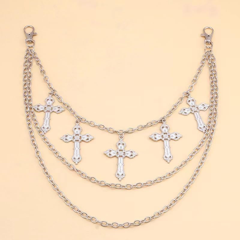 Pants Chain Wallet Chain Punk Chain Hip Hop Butterfly Lock Charm Jeans Chains Rock Chains for Women Men Hipster Women Fashion Trendy Waist Pants Chain Jewelry Clothing Accessories - color: cross 1