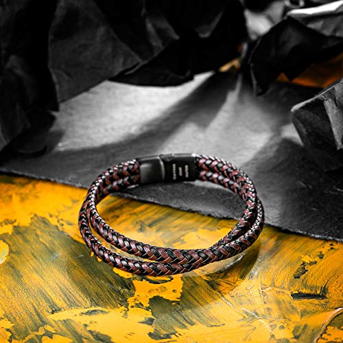 murtoo Mens Bracelet Leather Braided, Brown and Black Leather Bracelet for Men - color: Black-brown, size: 9.25"