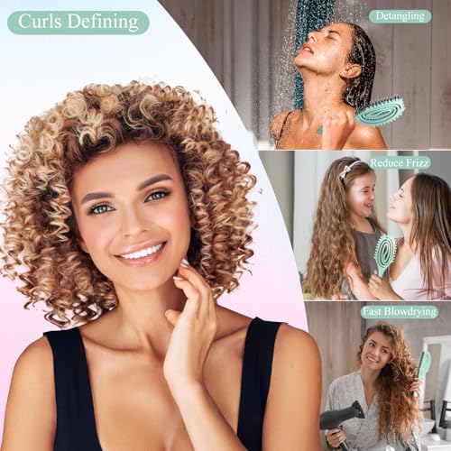 Curl Defining Hair Brush for Curly Hair Fast Blow Drying Styling Hairbrush | Boar Bristle Hair Brush Gentle Detangling for Women Girls Long Wavy Thin Fine Hair Wet Dry Use, Smoothing Hair No Tangle - color: Turquoise