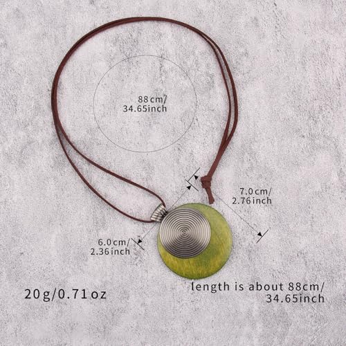 JAOYU Boho Necklace for Women Large Pendant Necklace Boho Long Choker Leather Gold Necklace Vintage Earthy Jewelry Trendy - style: Green Wooden Pendant