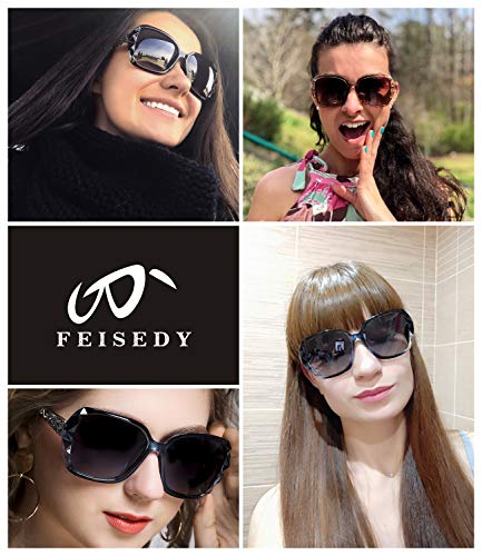 FEISEDY Polarized Women Square Sunglasses Sparkling Composite Shiny Frame B2289 - color: 1 Blue/Fade Smoke