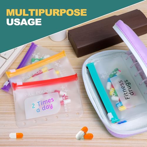 Timueetech A7 Waterproof Pill Organizer with 7 PCS L Size Zippered Pill Pouches for A7 Binder, Large BPA-Free Weekly Medicine Organizer, Color-Coded Reusable Travel Pill Storage System - color: Purple