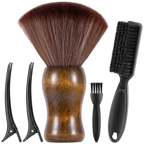 SALONSILK Barber Neck Duster Shaving Brush Set, 5 in 1 Professional Barber Accessories Cleaning Supplies, Hair Cutting Cleaning Hairbrush Styling Tool - color: Hair Cutting Brown