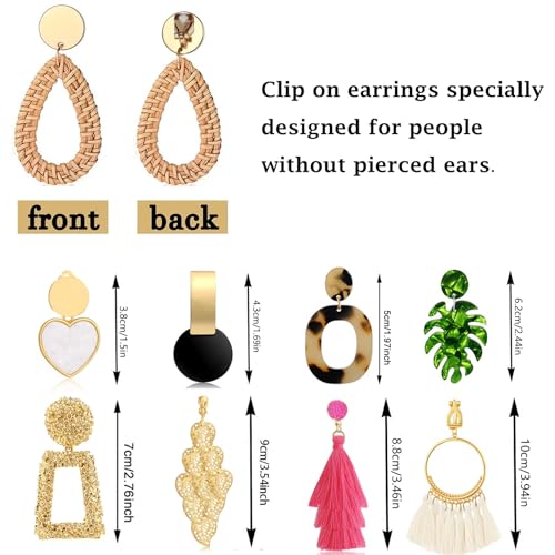 12 Pairs Boho Statement Earrings Set for Women: Rattan Tassel Acrylic Earrings