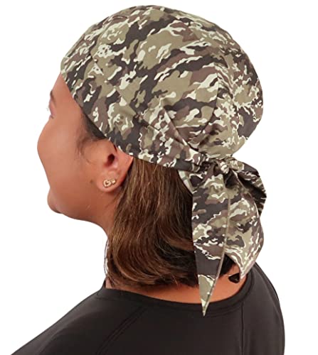 Sparkling EARTH - American Made Skull Caps Doo Rags Do Rag Durag Headwrap Head Wraps Skullies - Made in The USA! - color: Combat Camouflage - Green, Brown and Black