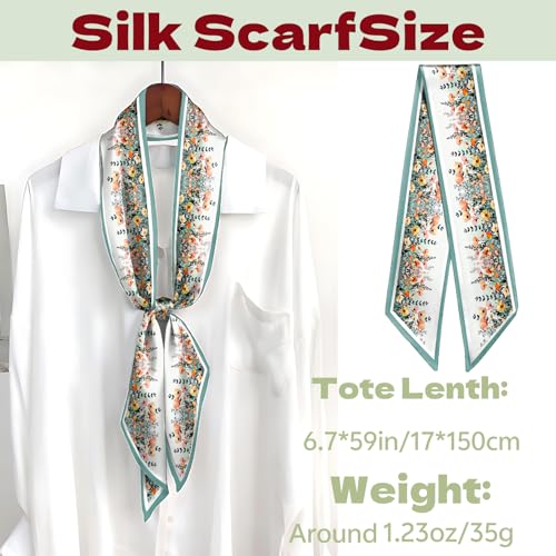 Head Hair Scarf Neck Silk Feeling Scarves Long Thin Satin Fashion Handbag Cute Decoration Women Girls 59 * 6.7'' - color: O-8-leaf Flower