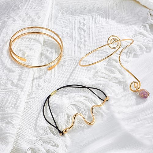 FEYIR 6 Pcs Arm Cuff Bracelet for Women Upper Arm Cuff Bangle Band Armlet Adjustable Armband Set
