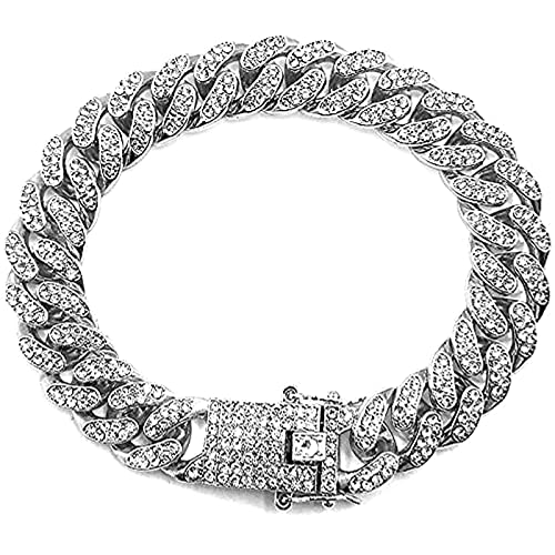 Apzzic Cuban Link Bracelet Iced Out Miami Gold Plated Hip Hop Full CZ Prong Diamond Bracelet with Giftbox Cuban Link Anklets for Men Women - color: Silver-Bracelet