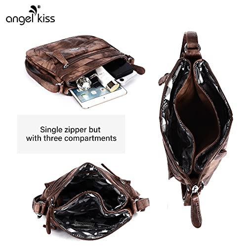 Angelkiss Small Womens Crossbody Bag Leather Shoulder Purse for Women Hobo Bag with Adjustable Shoulder Strap - color: 7brown