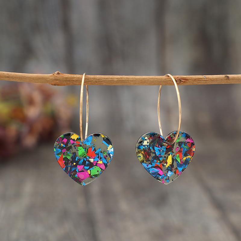 Colorful Shiny Love Heart Dangle Earrings Handmade Lightweight Glitter Acrylic Heart Shaped Hoop Earrings for Women Lovers Valentine's Day Mothers Day Party Jewelry Gifts - style: StyleC