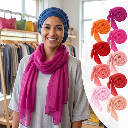 Patelai 9 Pieces Women's Cotton Scarves Lady Light Soft Fashion Solid Scarf Wrap Shawl, Candy Color - color: Charming