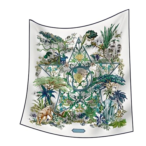 Premium Floral Scarf for Women 35x35 Square Silk Feel-Lightweight Scarves Headscarf Bandanas Wrapping Handbag - color: Tropicaljungle Tiger Elephant Star Print Scarf