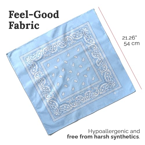 ZENO 100% Cotton & Natural Fibers Bandana Scarf - Soft, Durable, Machine Washable – Unisex for Men & Women - color: Light Blue Single