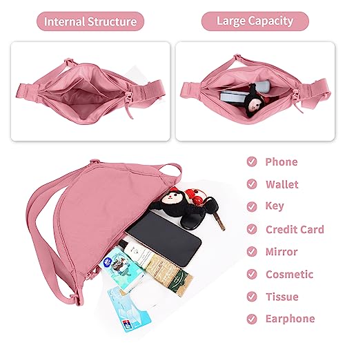 Nylon Crescent Crossbody Bag for Women Purses Trendy Men,Small Travel Sling Bag Hobo - color: Pink, size: Small