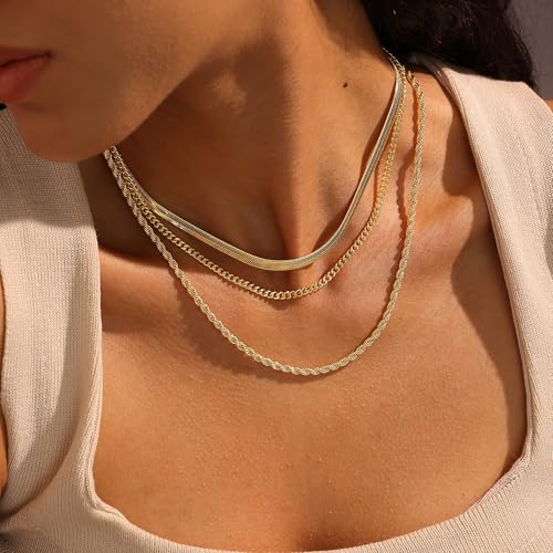 XIXINI Layered Necklaces for Women, Dainty Gold Necklace Stack 14k Gold Plated Layering Beads Choker Pendant Necklace Set Simple Statement Gold Necklaces for Women Trendy Fashion Gold Jewelry Sets - color: set5-Gold