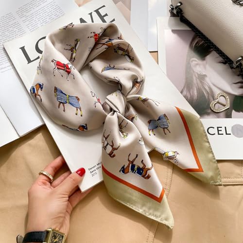 Sumolux Head Hair Scarf for Women Like Satin Silk Scarf Bandana Hair Wrapping Night Large Square Scarves 27.5" - color: White Pony