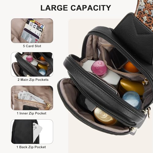 BOSTANTEN Sling Bag Quilted Crossbody Bags for Women Cross Body Purse Leather Fanny Pack with Adjustable Guitar Strap - color: A-black