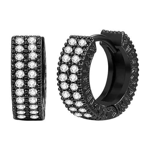 Black Viking Hoop Earrings for Men: Nordic Runes Huggie Earrings with CZ Stone Punk Jewelry Gift-Style B