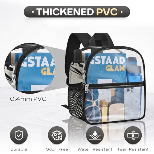 Oraben Clear Backpack Stadium Approved, Clear Bag 12 x 6 x 11 in, Small Transparent Backpack for Concerts, Sports Events, Festivals, Waterproof, Adjustable Straps, Women Men - color: Black, style: Enhanced Strap