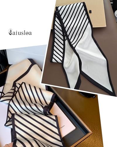 Purse Scarf For Handbags Head Scarves For Women's Hair Bags Scarfs Long Skinny Scarves Fashion Silky - color: A22-black and White Stripe