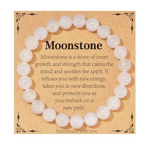 Gnamy Healing Crystal Bracelet for Women, Natural Stone Beaded Healing Crystal Bracelet Triple Protection Stress Relief Beads Jewelry Birthday Gifts Jewelry for Her - style: Moonstone