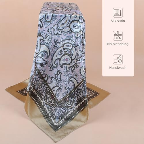 35 Inches Silk Head Scarf-Satin Hair Scarves Silk Bandana Scarf Headscarf for Women's Fashion Scarves - color: Paisley-camel