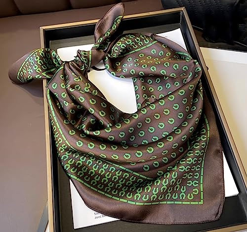 JERLA 100% Pure Mulberry Silk Square Scarf for Hair-27''x27'' Women Men Natural Silk Neckerchief Headscarf - color: Black and Green