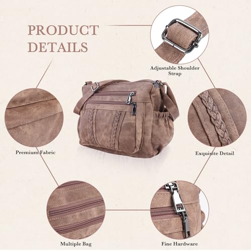 ELDA Crossbody Bags For Women Pocketbooks Soft PU Leather Purses and Handbags Multi Pocket Shoulder Bag - color: Retro Brown
