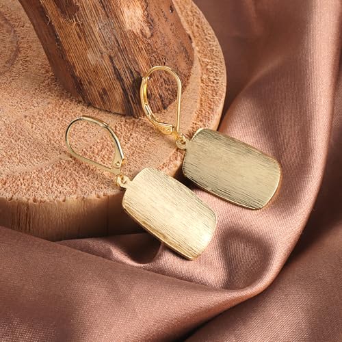14K Gold Dangle Earrings for Women，Lightweight Circle Disc Coin Geometric Flat Brushed Drop Earrings, Hypoallergenic Leverback Earrings Jewelry - color: B-14K Gold
