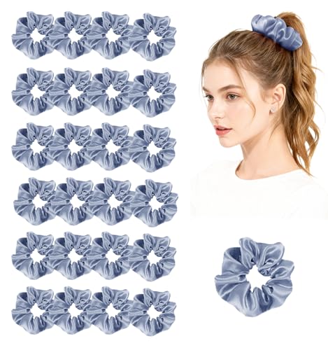 24Pack Satin Scrunchies For Women Silky Scrunchy Silk Hair Ties Ponytail Holder Hairs Bow Ropes Elastics Hairtie Accessories - color: Dusty Rose
