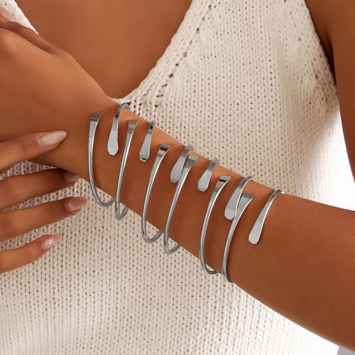 Gold Bangles for Women, 12 Pcs Boho Stackable Bracelets Multi Layer Textured Chunky Bracelets Jewelry Set for Women - color: 6 pcs silver bangles