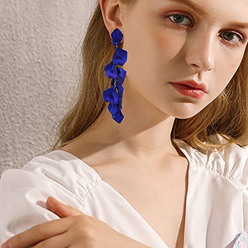 Long Acrylic Rose Petal Earrings Dangle Exaggerated Flower Earrings Drop Statement Floral Tassel Earrings for Women - color: Long Acrylic Rose Petal Earrings-Blue