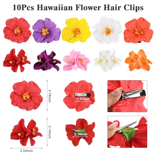 10 pcs Hawaiian Flower Hair Clips for Women，Orchid Hibiscus Hair Clips Artificial Flower Clips，Boho Hair Accessories for Vacation Beach Party - Hibiscus & Orchid - color: Hibiscus & Orchid