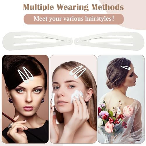 WILLBOND 30 Pieces 3.1 Inch Large Metal Snap Hair Clips Nonslip Barrettes Women Hair Accessories (White) - color: White, style: Minimalist