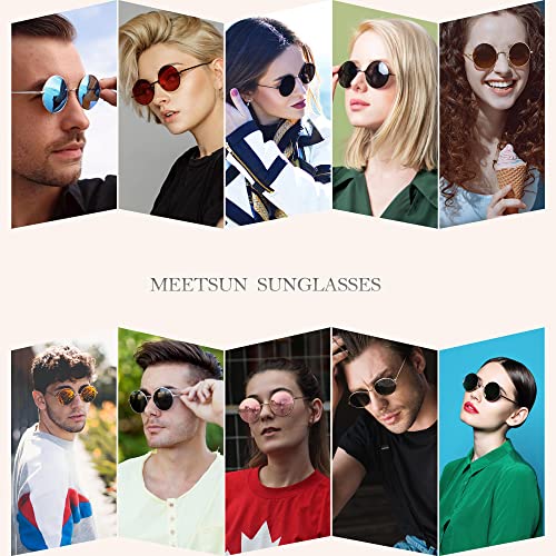 MEETSUN Small Round Polarized Sunglasses for Men Women Metal Retro Hippie Circle Sun Glasses Driving Festival Cosplay UV400 - color: Black / Grey + Black / Red