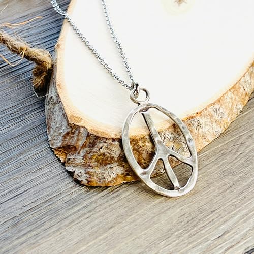Peace sign earrings peace symbol charm earrings silver or bronze hippie necklace - color: silver necklace