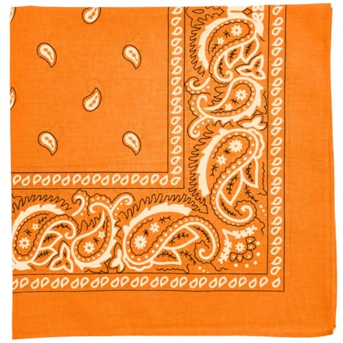 MDSTYLE 6 Pack 100% Cotton Bandanas 22” x 22" for Men & Women Paisley Handkerchief Headband Scarf Bandana - color: Orange