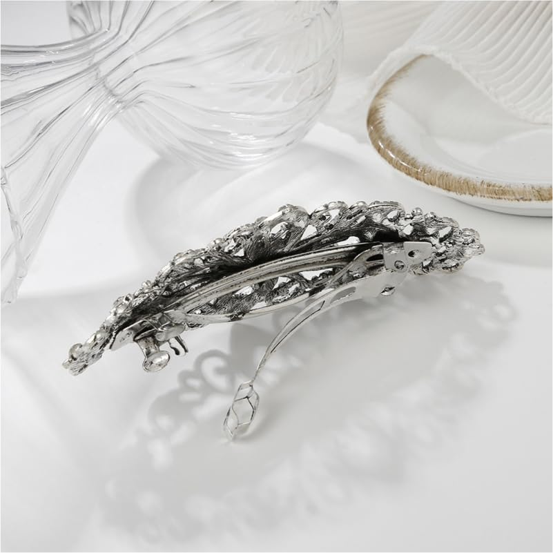 FRCOLOR 2Pcs Vintage Floral Hair Clips for Women Rhinestone Hair Barrettes for Styling Ponytails Updos Decorative Metal Accessories