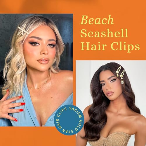 10PCS Blue Starfish Hair Clip Bling Gold Seashell Hair Clips Y2K Summer Beach Shell Hair Accessories for Women and Girls - color: Blue