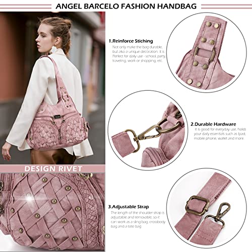 Angel Barcelo Purses for Women Large Shoulder Bag Soft Hobo Bags for Women - color: Dark Pink