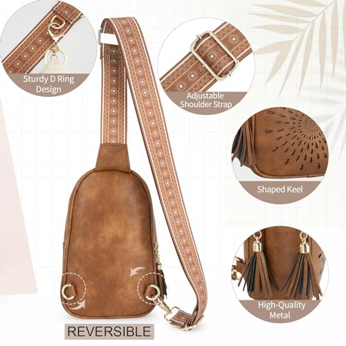 APHISON Small Sling Bag Fanny Packs Cell Phone Purse Vegan Leather Crossbody Bags for Women Chest Bag with Adjustable Strap BROWN - color: 10-brown2