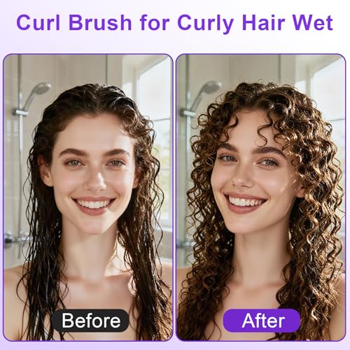 2-Pack Curly Hair Brush, Curl Defining Brush with Soft Boar Bristles Detangling Tangled Glides, Wide-Teeth Design Effortlessly Shaping & Defining Curls, Curling Definer for Wet & Dry Hair(Pink Purple) - color: Pink Purple