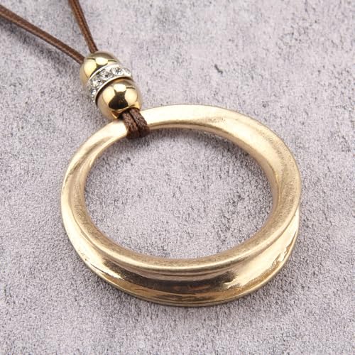 Leather Necklace for Women Large Pendant Hippie Choker Necklace Vintage Sweater Necklace Chunky Boho Necklaces for Women - style: Boho Leather Necklace